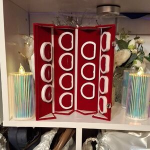 Ring Roll-up Red Velvet Display 14 Slot Jewelry Organizer with White Accents